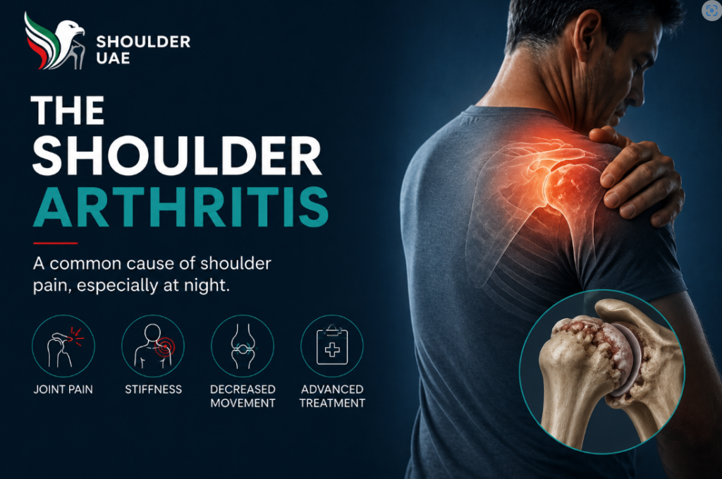 Shoulder Arthritis is a common cause of shoulder pain, stiffness and night pain. Assessment and treatment by Dr Pablo Menendez, Shoulder Surgeon Abu Dhabi
