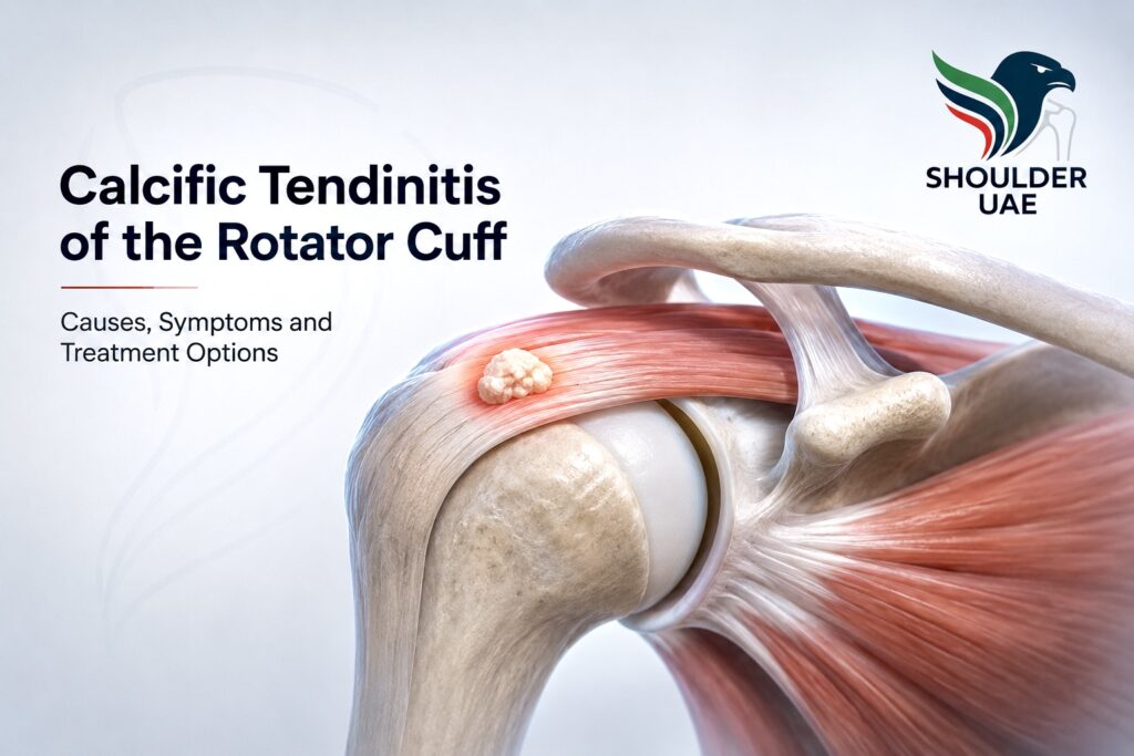 Calcific tendinitis of the rotator cuff showing a shoulder calcium deposit causing shoulder pain